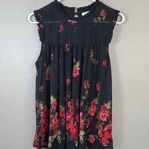 IVY ROSE Black And Red Floral, Sheer Sleeveless Top. XL